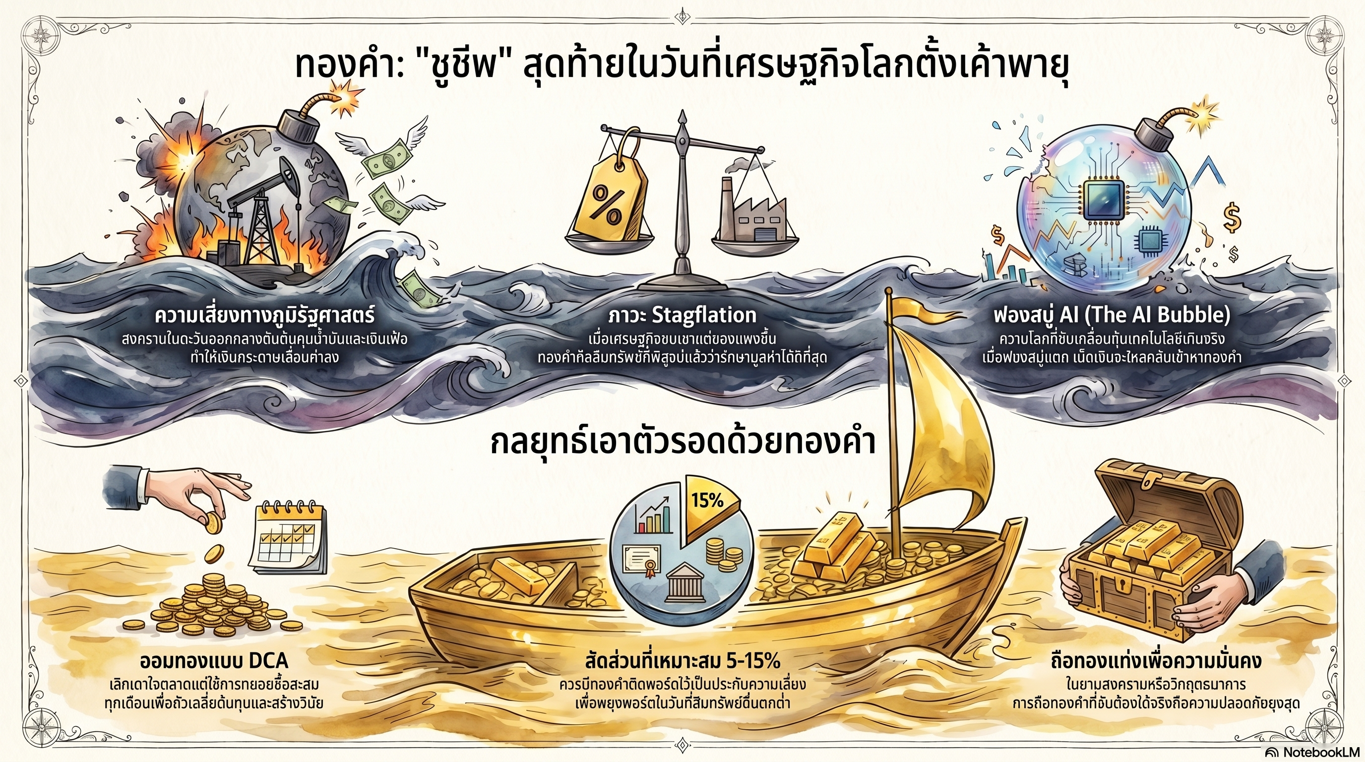 อินโฟกราฟิกสรุป 3 วิกฤตเศรษฐกิจโลก ทั้งสงคราม เงินเฟ้อ ฟองสบู่ AI และ 3 กลยุทธ์การ
