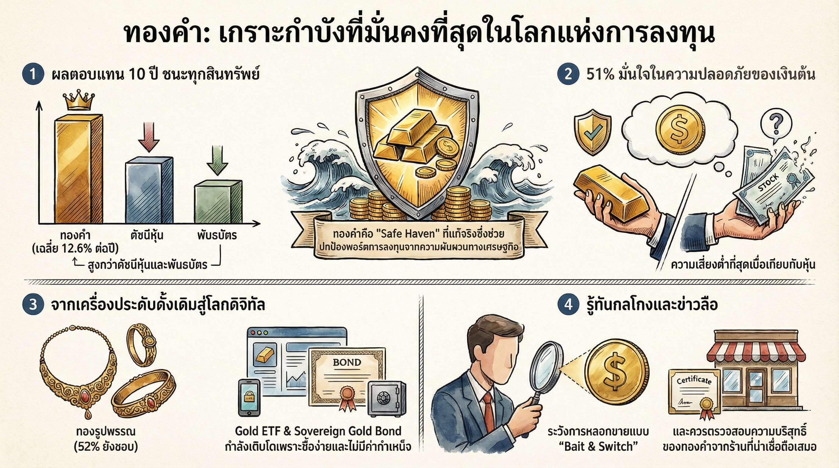 อินโฟกราฟฟิกสรุปแนวโน้มและ ราคาทองคำวันนี้ พร้อม 4 ปัจจัยที่นักลงทุนต้องรู้ในปี 2026
